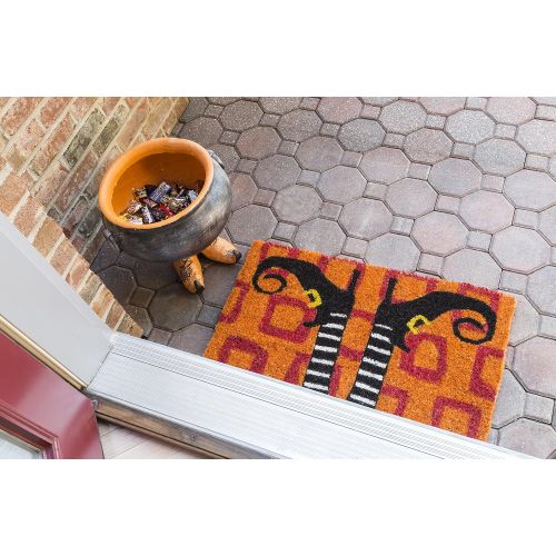  Entryways Wicked Witch Shoes Handmade, Hand-Stenciled, All-Natural Coconut Fiber Coir Doormat, 18” X 30” X .75”