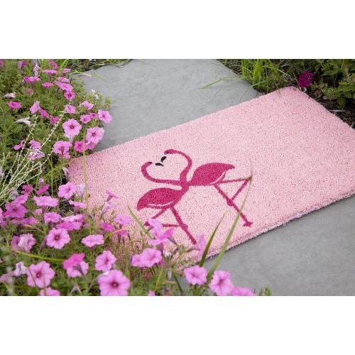  Entryways Flamingo Handmade, Hand-Stenciled, All-Natural Coconut Fiber Coir Doormat, 18 X 30 X .75