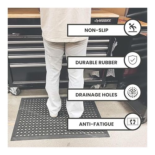  Envelor Anti Fatigue Rubber Floor Mat Non-Slip Restaurant Mat for Floors Bar Drainage Mat Doormat Utility Garage Home Slip Pool Entry 24 x 36 Inches
