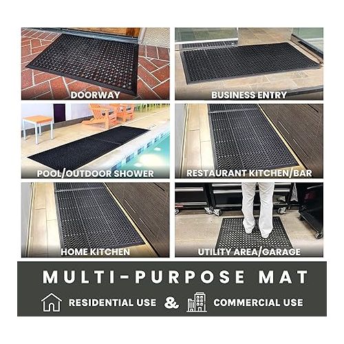  Envelor Anti Fatigue Rubber Floor Mat Non-Slip Restaurant Mat for Floors Bar Drainage Mat Doormat Utility Garage Home Slip Pool Entry 24 x 36 Inches