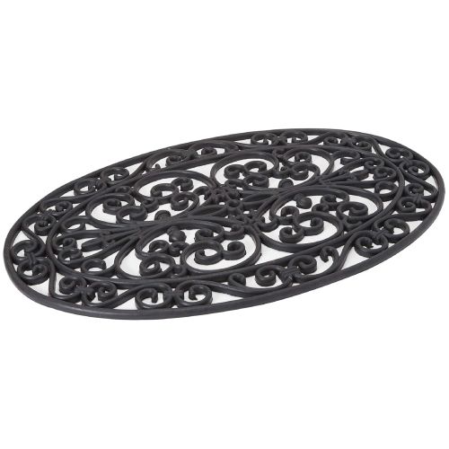  Envelor Home and Garden Wrought Iron Design Oval Scroll Rubber Doormat Indoor Outdoor Door Mat Shoe Scraper Floor Mat 18 x 28 Inches