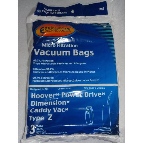  EnviroCare Hoover Power Drive, Dimension, Caddy Vac Type Z Vacuum Bags Microfiltration with Closure - 3 Pack