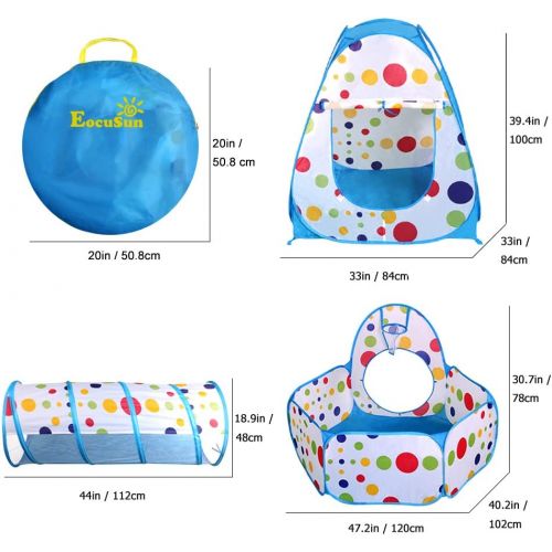  [아마존베스트]EocuSun Polka Dot 3-in-1 Folding Kids Play Tent with Tunnel, Ball Pit and Zippered Storage Bag (Blue)