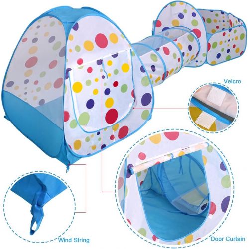  [아마존베스트]EocuSun Polka Dot 3-in-1 Folding Kids Play Tent with Tunnel, Ball Pit and Zippered Storage Bag (Blue)