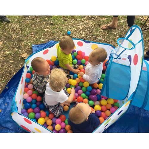  [아마존베스트]EocuSun Polka Dot 3-in-1 Folding Kids Play Tent with Tunnel, Ball Pit and Zippered Storage Bag (Blue)