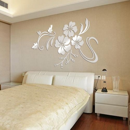  Eolgo 3D Floral Shape Mirror Wall Sticker Removeble Acrylic Mural House Decor for Bedroom Livingroom Easy to Put On and Take Off (Gold, 40 x 60 cm)