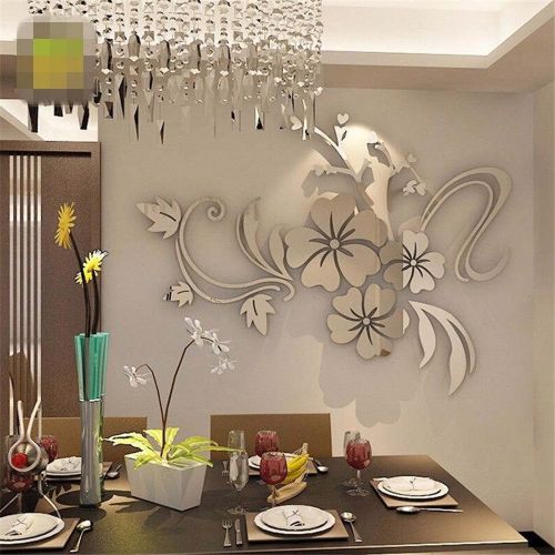  Eolgo 3D Floral Shape Mirror Wall Sticker Removeble Acrylic Mural House Decor for Bedroom Livingroom Easy to Put On and Take Off (Gold, 40 x 60 cm)