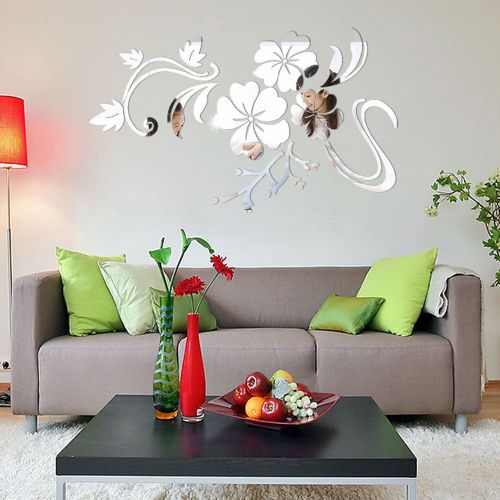  Eolgo 3D Floral Shape Mirror Wall Sticker Removeble Acrylic Mural House Decor for Bedroom Livingroom Easy to Put On and Take Off (Gold, 40 x 60 cm)