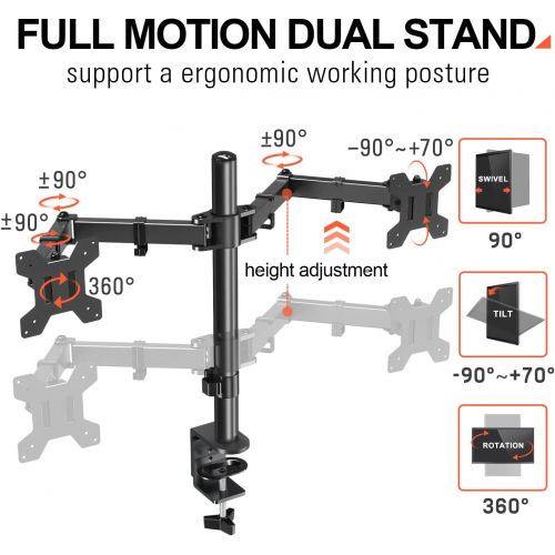  [아마존베스트]Eono by Amazon - Monitor Holder, Monitor Stand, Fully Movable, Monitor Arm Table Mount for Monitors, Screens up to 27 Inches, Monitor Holder with Ergonomic Attachment