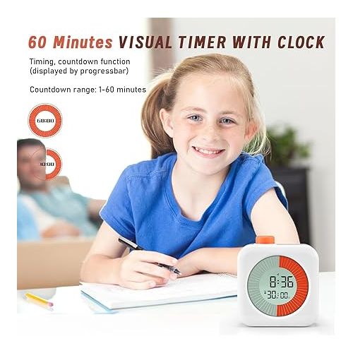  EooCoo Digital Visual Timer, 60-Minute Countdown Timer for Kids and Adults, Time Management Tool, Timer Clock Alarm 3 in 1, for Home Kitchen Office, Back to School Supplies