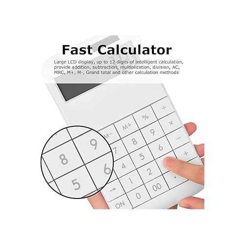 EooCoo Basic Standard Calculator 12 Digit Desktop Calculator with Large LCD Display for Office, School, Home & Business Use, Modern Design - White