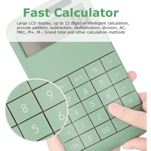  EooCoo Basic Standard Calculator 12 Digit Desktop Calculator with Large LCD Display for Office, School, Home & Business Use, Modern Design - Green