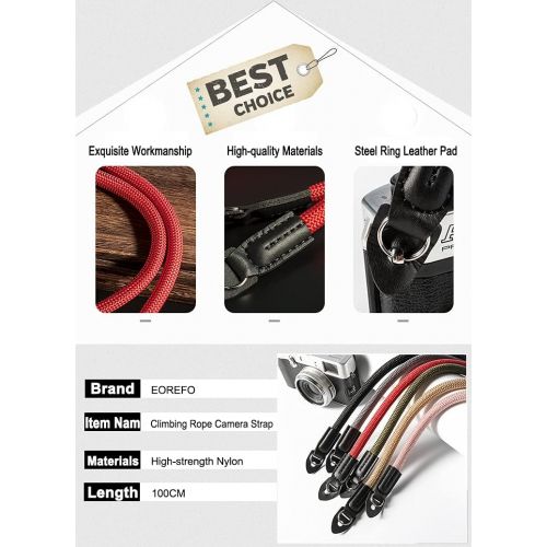  Eorefo Camera Strap Vintage 100cm Nylon Climbing Rope Camera Neck Shoulder Strap for Micro Single and DSLR Camera.(Red/Black)