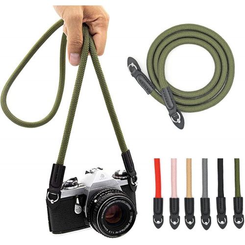  Eorefo Camera Strap Vintage 100cm Nylon Climbing Rope Camera Neck Shoulder Strap for Micro Single and DSLR Camera.(Army Green)