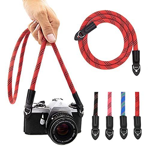  Eorefo Camera Strap Vintage 100cm Nylon Climbing Rope Camera Neck Shoulder Strap for Micro Single and DSLR Camera.(Red/Black)