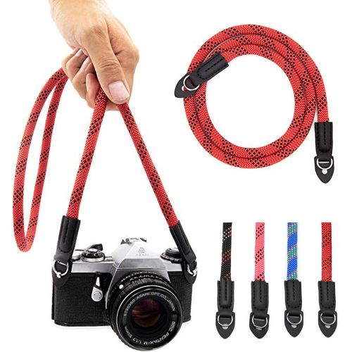  Eorefo Camera Strap Vintage 100cm Nylon Climbing Rope Camera Neck Shoulder Strap for Micro Single and DSLR Camera.(Red/Black)