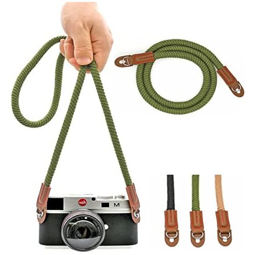  Eorefo Camera Strap Vintage 100cm Camera Rope Strap Neck Shoulder Belt Strap for Mirrorless and Dslr Camera.(Army Green)