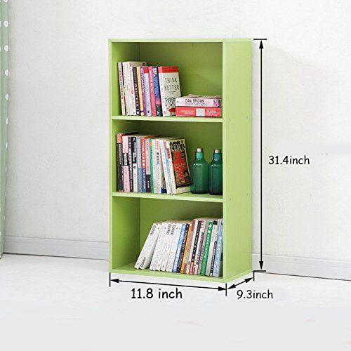  Eosphorus New 3 Shelf Bookcase Storage Bookshelf Wood Home Office | DIY Bookcase Childrens Bookshelf Furniture Wood Storage Shelving Book | Green