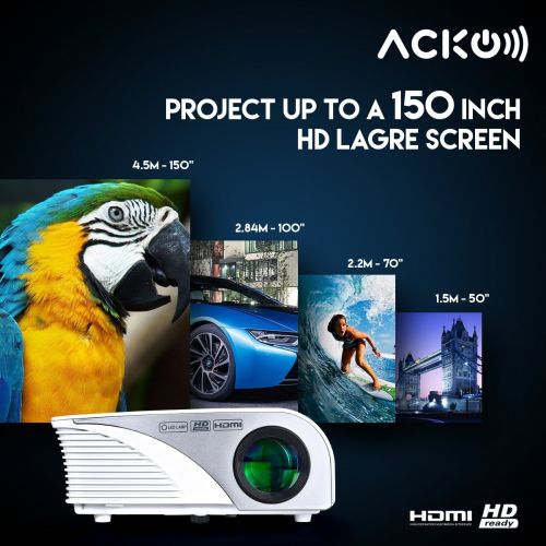  EpandaHouse Mcwell Portable Mini HD LED Video Projector Office Home Theater 1200 LM Multimedia Outdoor 20-150 HDMI VGA USB AV SD Audio 1080P Smart Phone Tablet PC Computers Laptops White