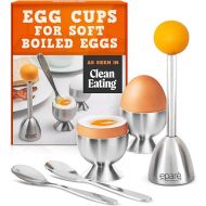 Epare Egg Cups For Soft Boiled Eggs with Spoons - Egg & Cracker Tool Set - Stainless Steel Egg Opener Topper & Cutter - Hard Boiled Egg Holder Tool