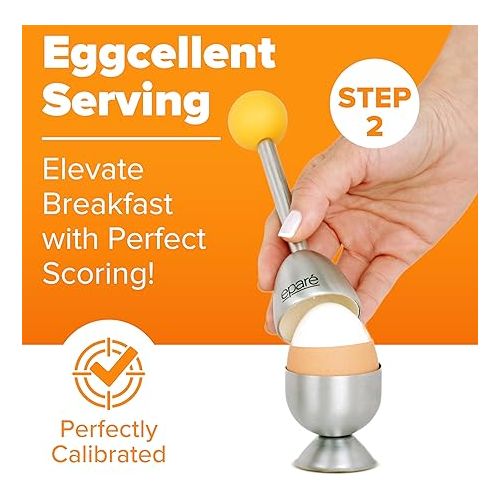  Epare Egg Topper Cutter - Egg Cups & Holder for Soft Boiled Eggs - Egg Cracker Tool Set - Stainless Steel Soft Boiled Egg Cutter - Egg Spoons for Soft Boiled Eggs