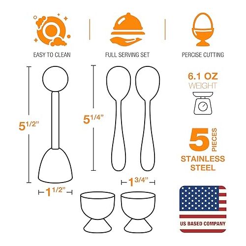  Epare Egg Topper Cutter - Egg Cups & Holder for Soft Boiled Eggs - Egg Cracker Tool Set - Stainless Steel Soft Boiled Egg Cutter - Egg Spoons for Soft Boiled Eggs