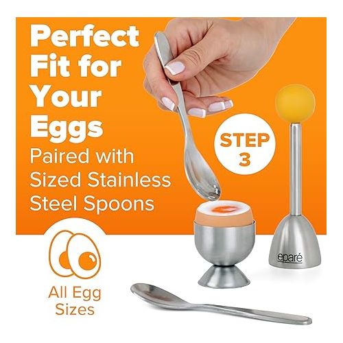  Epare Egg Topper Cutter - Egg Cups & Holder for Soft Boiled Eggs - Egg Cracker Tool Set - Stainless Steel Soft Boiled Egg Cutter - Egg Spoons for Soft Boiled Eggs