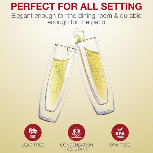  [아마존베스트]Glass Champagne Flutes - Set of 2 - Stemless Sparkling Wine Glasses - 5 oz - Mimosa Wine Flute For Weddings Bridesmaid Party and Bridal Showers -Epare