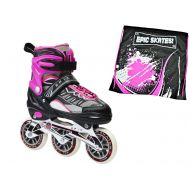 Epic Skates Epic Spear Black & Pink Indoor  Outdoor 90mm 3-Wheel Tri-Skate Inline Speed Skate Bundle w Matching Drawstring Bag! (Adult 5-8)