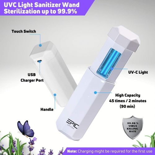  Anlye UV Light Sanitizer Wand Portable UVC Light Disinfection Lamp USB Rechargeable Retractable UV Wand Sanitizer for Home Office Travel Car