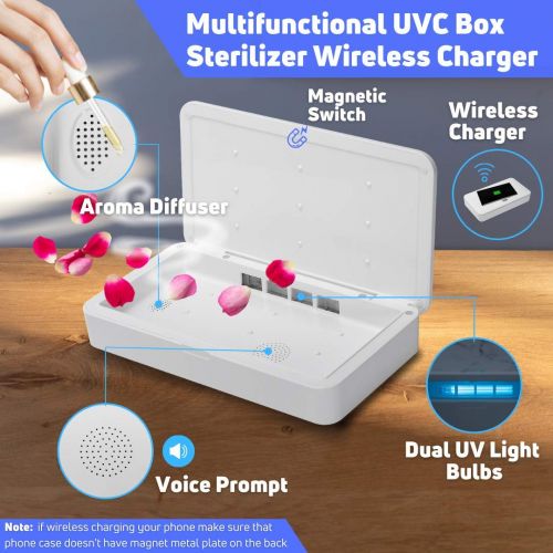  Epic Citytek UV Phone Sanitizer Box with Wireless Charger Aroma Diffuser Voice Prompt UV Box Sterilizer for Cell Phones, Watches, Glasses, Jewelry