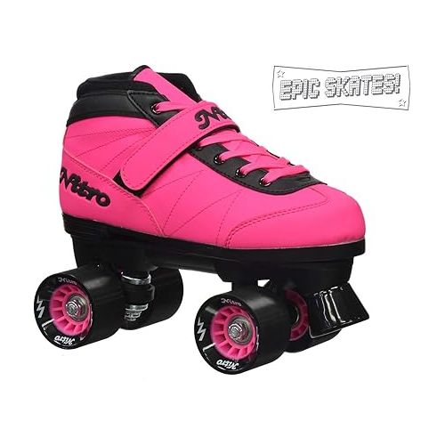  New! 2016 Epic Nitro Turbo Pink Indoor/Outdoor Quad Roller Speed Skates Bundle (Mens 5)