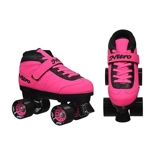  New! 2016 Epic Nitro Turbo Pink Indoor/Outdoor Quad Roller Speed Skates Bundle (Mens 5)