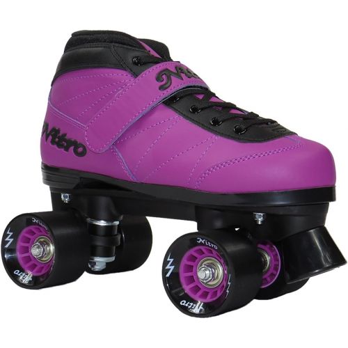  Epic Skates New! Epic Nitro Turbo Purple Indoor/Outdoor Quad Roller Speed Skates Bundle (Youth 4)