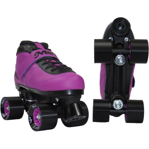  Epic Skates New! Epic Nitro Turbo Purple Indoor/Outdoor Quad Roller Speed Skates Bundle (Youth 4)