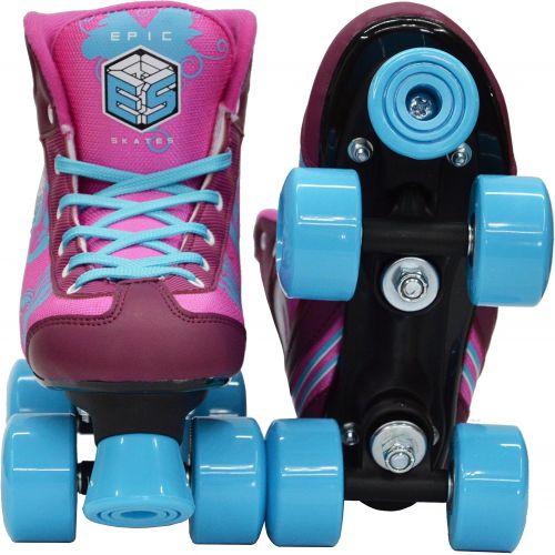  Epic Skates New! Epic Cotton Candy Quad Roller Skates w/2 Pr. Laces (Pink & Blue)