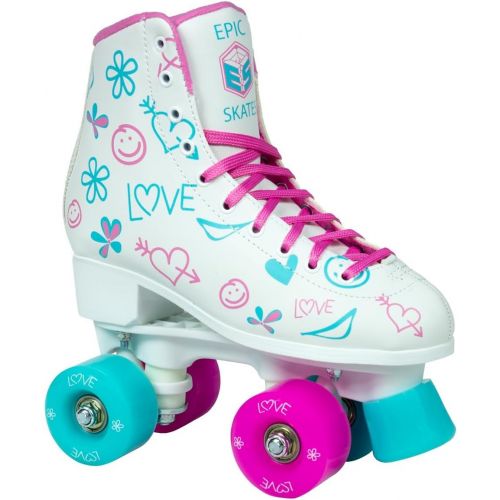  Epic Skates Epic Frost High-Top Indoor/Outdoor Quad Roller Skates w/ 2 pr of Laces (Pink & Blue) - Childrens