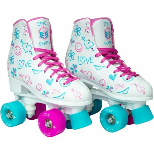  Epic Skates Epic Frost High-Top Indoor/Outdoor Quad Roller Skates w/ 2 pr of Laces (Pink & Blue) - Childrens