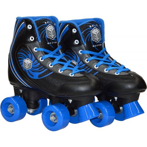  Epic Skates New! Epic Rock Candy Quad Roller Skates w/ 2 Pr. Laces (Black & Blue)