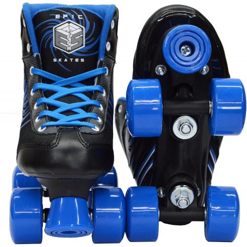  Epic Skates New! Epic Rock Candy Quad Roller Skates w/ 2 Pr. Laces (Black & Blue)