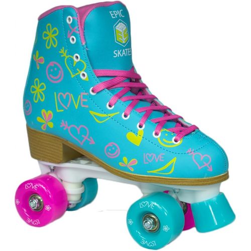  Epic Skates Epic Splash High-Top Indoor / Outdoor Quad Roller Skates w/ 2 pr of Laces (Pink & Yellow) - Womens