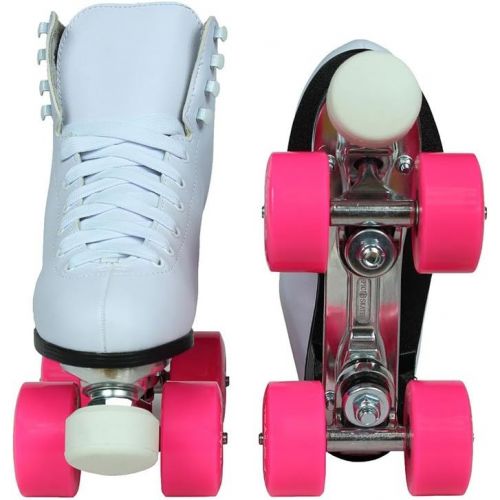  Epic Skates Epic Classic Womens High-Top Quad Roller Skates White with Pink Wheels