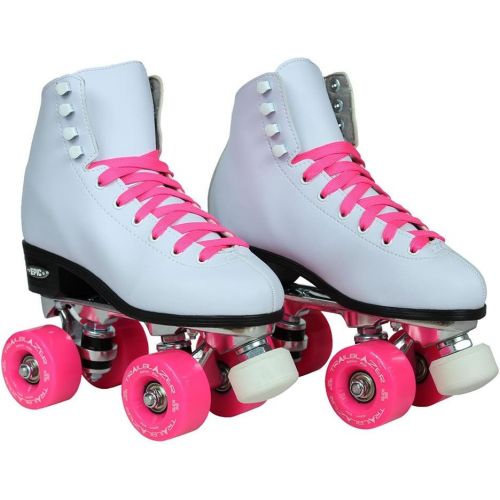  Epic Skates Epic Classic Womens High-Top Quad Roller Skates White with Pink Wheels