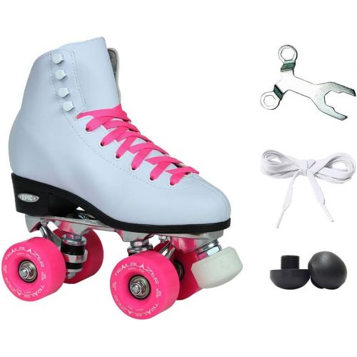  Epic Skates Epic Classic Womens High-Top Quad Roller Skates White with Pink Wheels