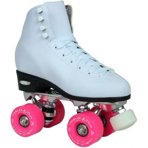  Epic Skates Epic Classic Womens High-Top Quad Roller Skates White with Pink Wheels