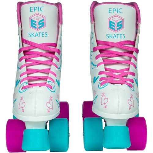  Epic Skates Epic Frost High-Top Indoor/Outdoor Quad Roller Skates w/ 2 pr of Laces (Pink & Blue) - Womens