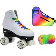 [아마존베스트]Epic Skates Epic Allure Twilight Rainbow LED Light Up High-Top Quad Roller Skate 3 Piece Bundle (Youth 1)