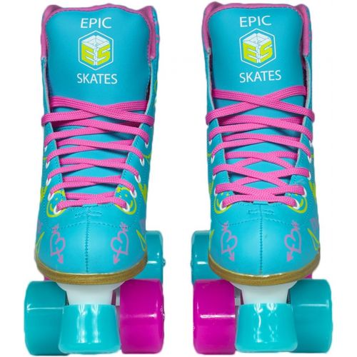  [아마존베스트]Epic Skates Epic Splash High-Top Indoor / Outdoor Quad Roller Skates w/ 2 pr of Laces (Pink & Yellow) - Womens