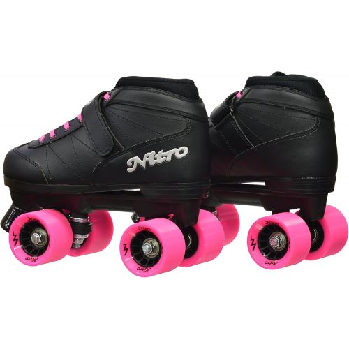  Epic Skates Super Nitro Indoor/Outdoor Quad Speed Roller Skates, Youth 4, Black/Pink