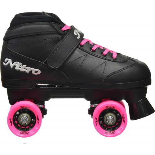  Epic Skates Super Nitro Indoor/Outdoor Quad Speed Roller Skates, Youth 4, Black/Pink